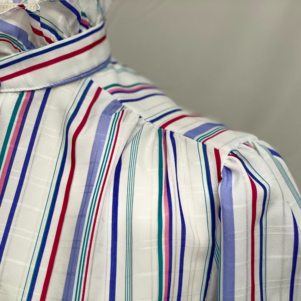 SOLD Vintage Ruffle Neck Collared Blouse - Picture 8 of 11